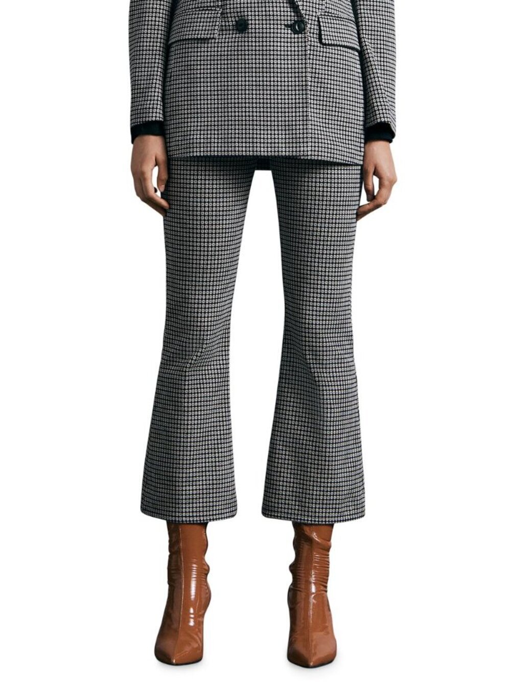 RAG & BONE Casey Black White Geo Cotton Knit Cropped Kick Flare Pants, Size 10